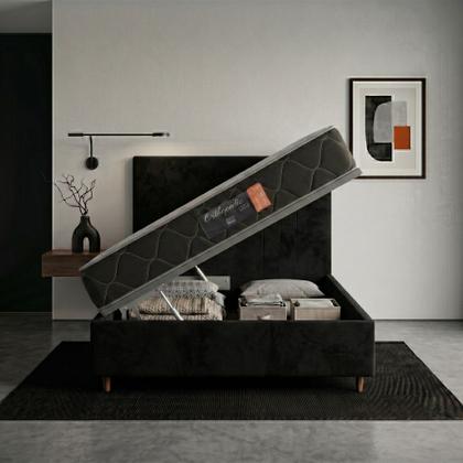 Imagem de Kit Cama Box Baú Solteiro Suede Preto + Colchão Semi Ortopédico D33 + EPS - 88x188 - Comfort Prime