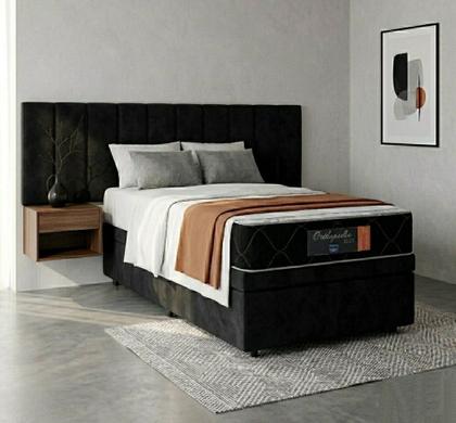 Imagem de Kit Cama Box Baú Solteiro Suede Preto + Colchão Semi Ortopédico D33 + EPS - 88x188 - Comfort Prime