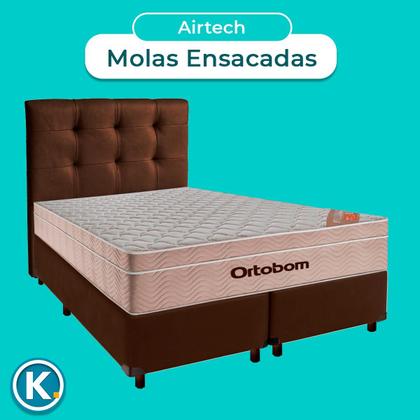 Imagem de Kit Cama Box + Cabeceira + Colchão Queen Molas Ensacadas - Airtech - Ortobom