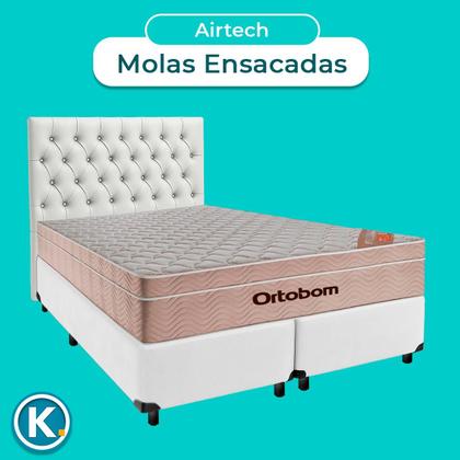 Imagem de Kit Cama Box + Cabeceira + Colchão Queen Molas Ensacadas - Airtech - Ortobom
