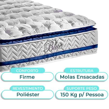 Imagem de Kit Cama Box + Cabeceira + Colchão Solteiro Molas Ensacadas - Blue - Paropas