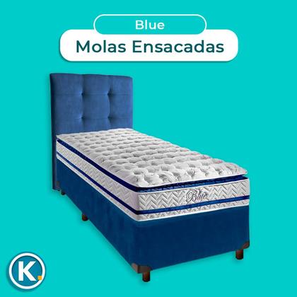 Imagem de Kit Cama Box + Cabeceira + Colchão Solteiro Molas Ensacadas - Blue - Paropas