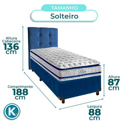 Imagem de Kit Cama Box + Cabeceira + Colchão Solteiro Molas Ensacadas - Blue - Paropas