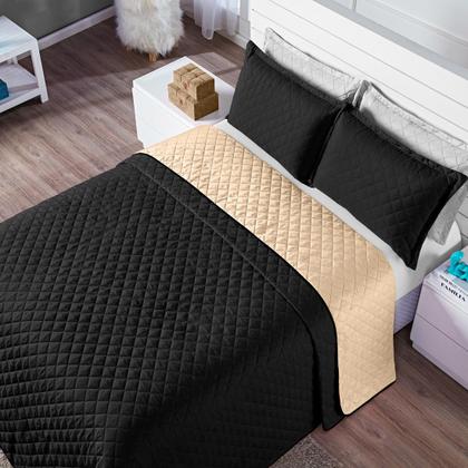 Imagem de Kit Cama Colcha Cobre Leito Dual Color Preto/Caqui Casal Queen 03 Peças - Dupla Face