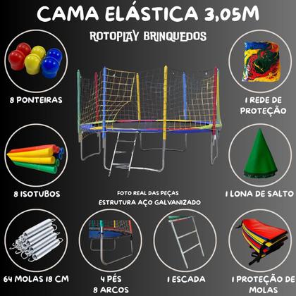 Imagem de kit Cama Elástica 3,05m Escorregador Médio Gangorra 2 Lugares