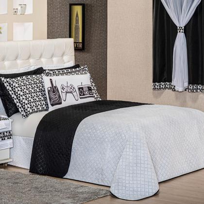 Imagem de Kit Cama Infantil Colcha Cobre Leito Game Retrô Dupla Face c/ Almofada Queen 06 Peças