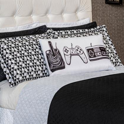 Imagem de Kit Cama Infantil Colcha Cobre Leito Game Retrô Dupla Face c/ Almofada Queen 06 Peças