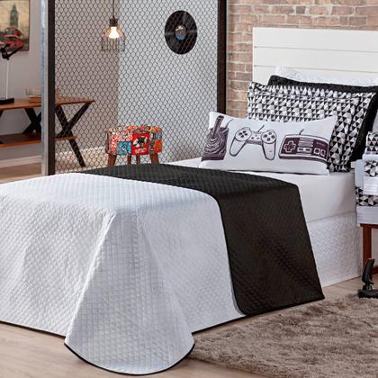 Imagem de Kit Cama Infantil Colcha Cobre Leito Game Retrô Dupla Face c/ Almofada Solteiro 04 Peças