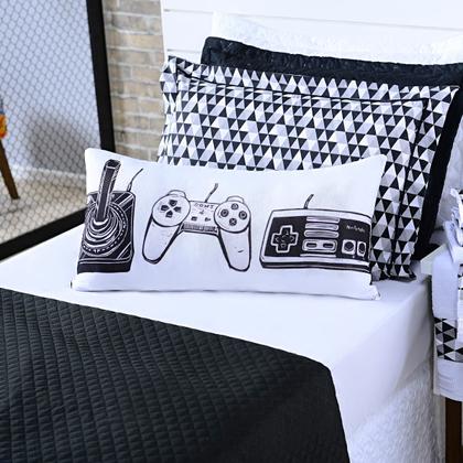 Imagem de Kit Cama Infantil Colcha Cobre Leito Game Retrô Dupla Face c/ Almofada Solteiro 04 Peças