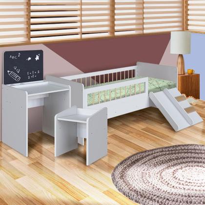 Imagem de Kit Cama Montessoriana E Colchão Ortobom Com Mesa Com Quadro E Banqueta Infantil Branco Spencer Shop Jm