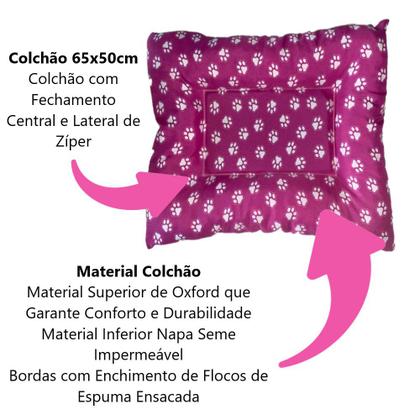 Imagem de Kit Cama Pequeno P/ Pet Rosa Lavável + Tapete Sanidog Grama