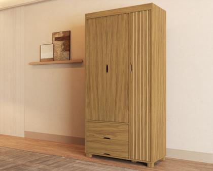 Imagem de Kit Cama Solteiro Para Quarto MDF Com Guarda Roupa 3 Portas 2 Gavetas Design Classico Moderno Linha Bela