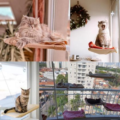 Imagem de Kit Cama Suspensa De Janela Para Gatos Com Brinquedo Abacate Cat Nip