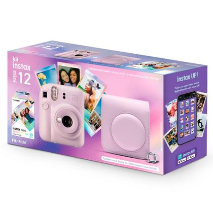 Imagem de Kit Câmera Analógica Fujifilm Instax Mini 12 Lilás Mermaid com Bolsa e Pack com 10 Filmes