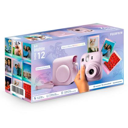 Imagem de Kit Câmera Analógica Fujifilm Instax Mini 12 Lilás Mermaid com Bolsa e Pack com 10 Filmes