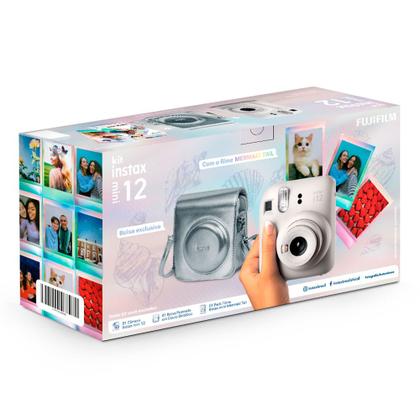 Imagem de Kit Câmera Analógica Fujifilm Instax Mini 12 Mermaid com Bolsa e Pack com 10 Filmes Branca