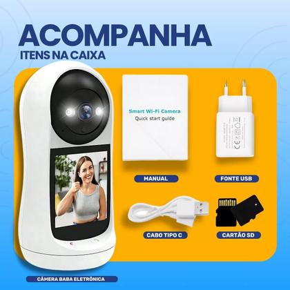 Imagem de Kit Câmera Baba Videochamada Monitor Smart Wifi C/ Sd 32gb
