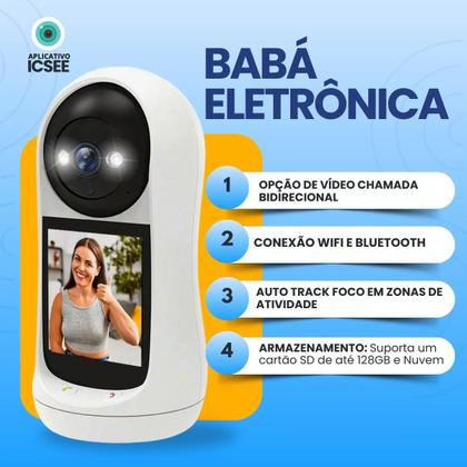 Imagem de Kit Câmera Baba Videochamada Monitor Smart Wifi C/ Sd 32gb