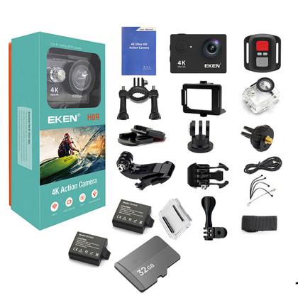 Imagem de Kit Câmera Filmadora Eken H9R 4K Wi-Fi + 32GB + Bateria Extra Estabilizador de Imagem EIS Controle Remoto