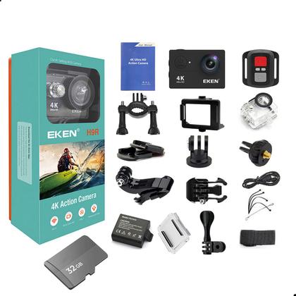 Imagem de Kit Câmera Filmadora Eken H9R 4K Wi-Fi + Cartão 32GB Estabilizador de Imagem EIS Controle Remoto Sport