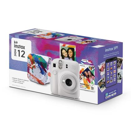 Imagem de Kit Câmera Instantânea Fujifilm Instax Mini 12 Branca + Pack 10 filmes Spray Art + Bolsa Spray Art