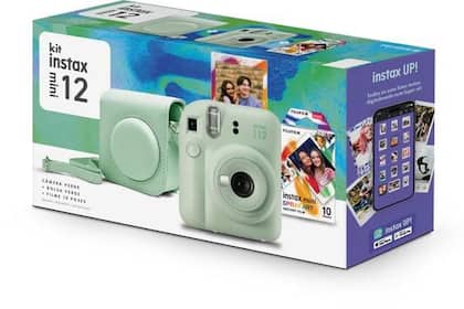 Kit Câmera Instax Mini 12 com pack 10 fotos Spray Art e Bolsa Verde Menta