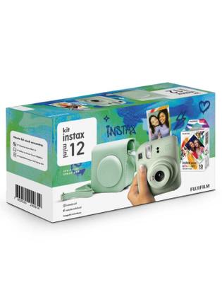 Imagem de Kit Câmera Instax Mini 12 com pack 10 fotos Spray Art e Bolsa Verde Menta