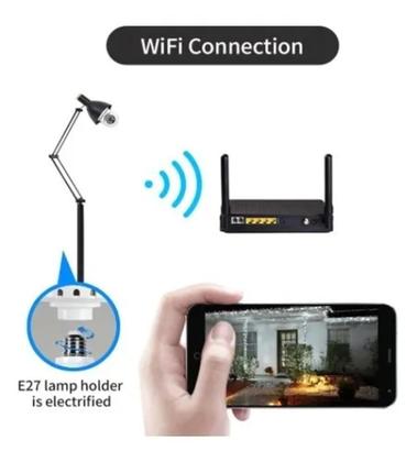 Imagem de Kit Câmera Lâmpada Led Wifi IP HD Panorâmica 360º Espião Com Cartão de memória 32gb