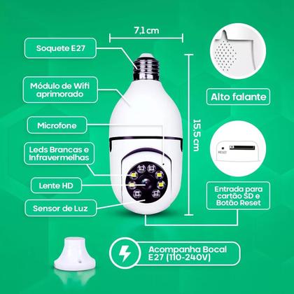Imagem de Kit Câmeras WiFi Inteligente com Visão Panorâmica de 360 Graus, led Sensor de Movimento e Visão Noturna para Segurança 