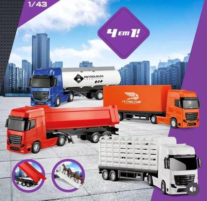 Imagem de Kit Caminhões Petroleum Séries 4 Em 1 Roma Brinquedos - Ref. 1476