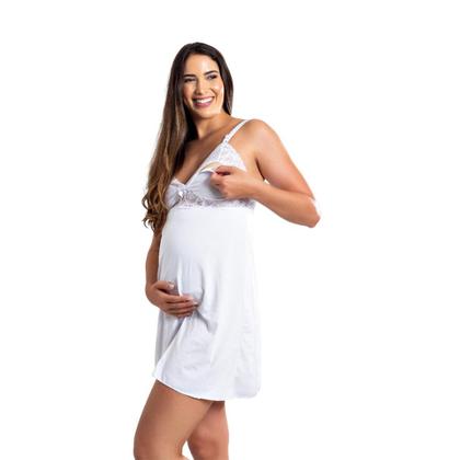 Imagem de Kit Camisola Amamentação com Click Frontal e Robe Luxo
