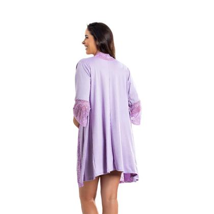 Imagem de Kit Camisola Amamentação com Click Frontal e Robe Luxo