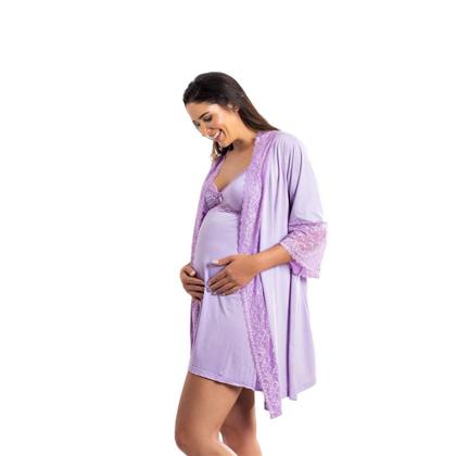 Imagem de Kit Camisola Amamentação com Click Frontal e Robe Luxo