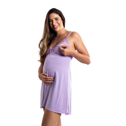 Imagem de Kit Camisola Amamentação com Click Frontal e Robe Luxo