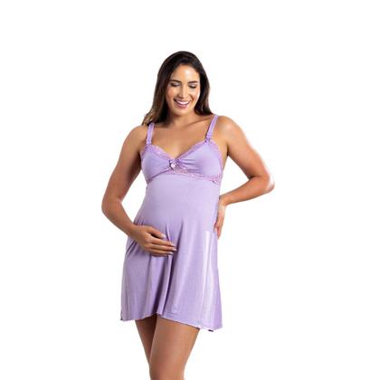 Imagem de Kit Camisola Amamentação com Click Frontal e Robe Luxo