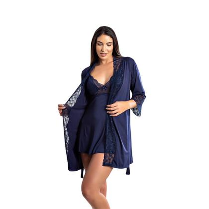 Imagem de Kit Camisola Amamentação com Click Frontal e Robe Luxo