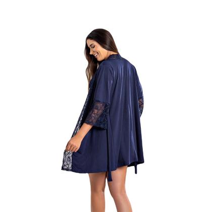 Imagem de Kit Camisola Amamentação com Click Frontal e Robe Luxo