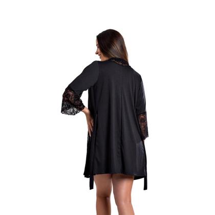 Imagem de Kit Camisola Amamentação com Click Frontal e Robe Luxo