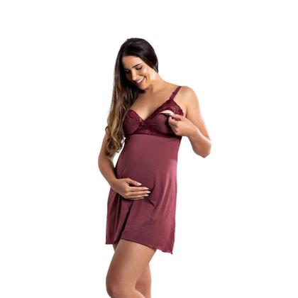 Imagem de Kit Camisola Amamentação com Click Frontal e Robe Luxo