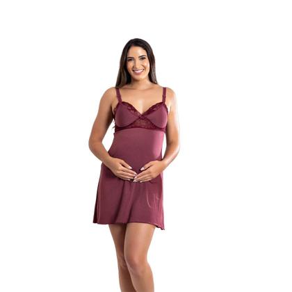 Imagem de Kit Camisola Amamentação com Click Frontal e Robe Luxo