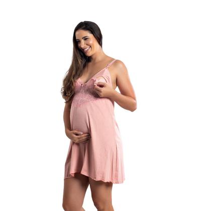 Imagem de Kit Camisola Amamentação com Click Frontal e Robe Luxo