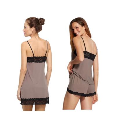 Imagem de Kit Camisola Em Renda e Microfibra Hope - L11550 + Pijama Short Doll Básico Renda Hope LCS550 Tamanho:GCor:Avelã