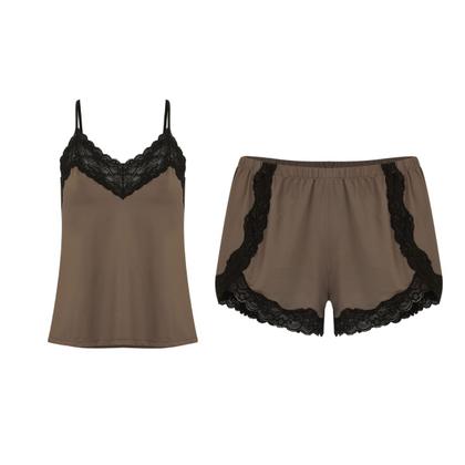 Imagem de Kit Camisola Em Renda e Microfibra Hope - L11550 + Pijama Short Doll Básico Renda Hope LCS550 Tamanho:GCor:Avelã