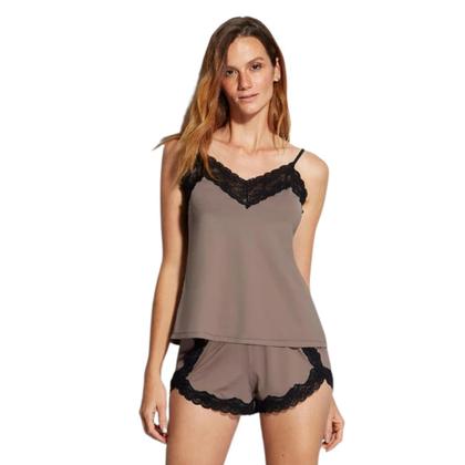 Imagem de Kit Camisola Em Renda e Microfibra Hope - L11550 + Pijama Short Doll Básico Renda Hope LCS550 Tamanho:GCor:Avelã