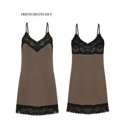 Imagem de Kit Camisola Em Renda e Microfibra Hope - L11550 + Pijama Short Doll Básico Renda Hope LCS550 Tamanho:GCor:Avelã