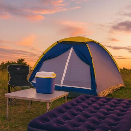 Imagem de Kit Camping MOR com Barraca para 2 Pessoas e Colchão de Casal Inflável com Bomba Acoplada Kit Prático e Versátil