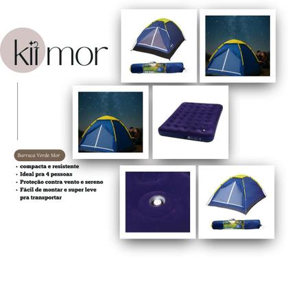 Imagem de Kit Camping MOR Completo: Barraca Iglu 4 Pessoas com Colchão Casal Inflável com Bomba de Ar Acoplada