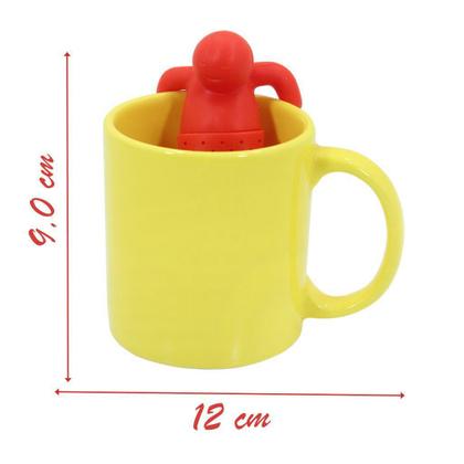 Imagem de Kit Caneca Arredondada Colours Amarelo Cerâmica 330ml E Boneco Infusor de Chá Silicone