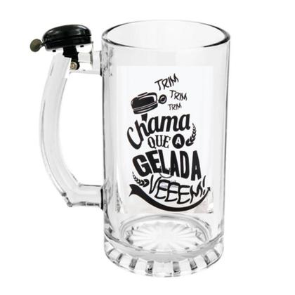 Imagem de Kit Caneca Chopp Campainha Chama Sino Vidro Premium Copo Vidro Cerveja 450Ml