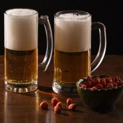 Imagem de Kit Caneca Chopp Campainha Chama Sino Vidro Premium Copo Vidro Cerveja 450Ml